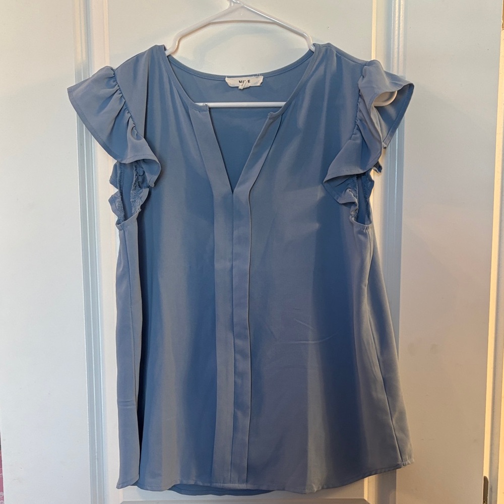Mine Ruffled Sleeve Blouse in Blue